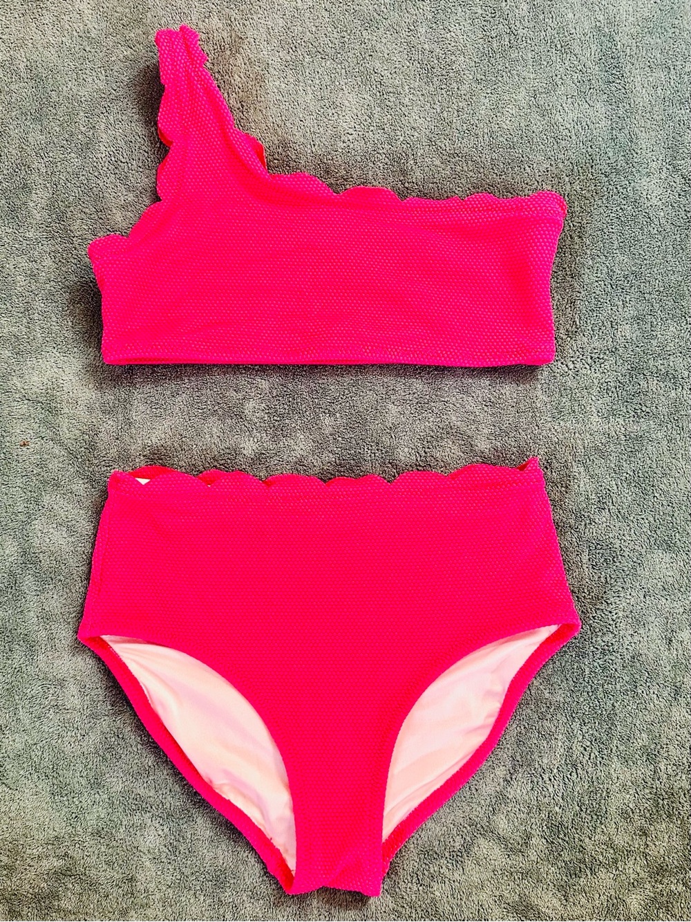 Old Navy Neon Pink Scalloped One Shoulder Bikini Set Girls Size M 8